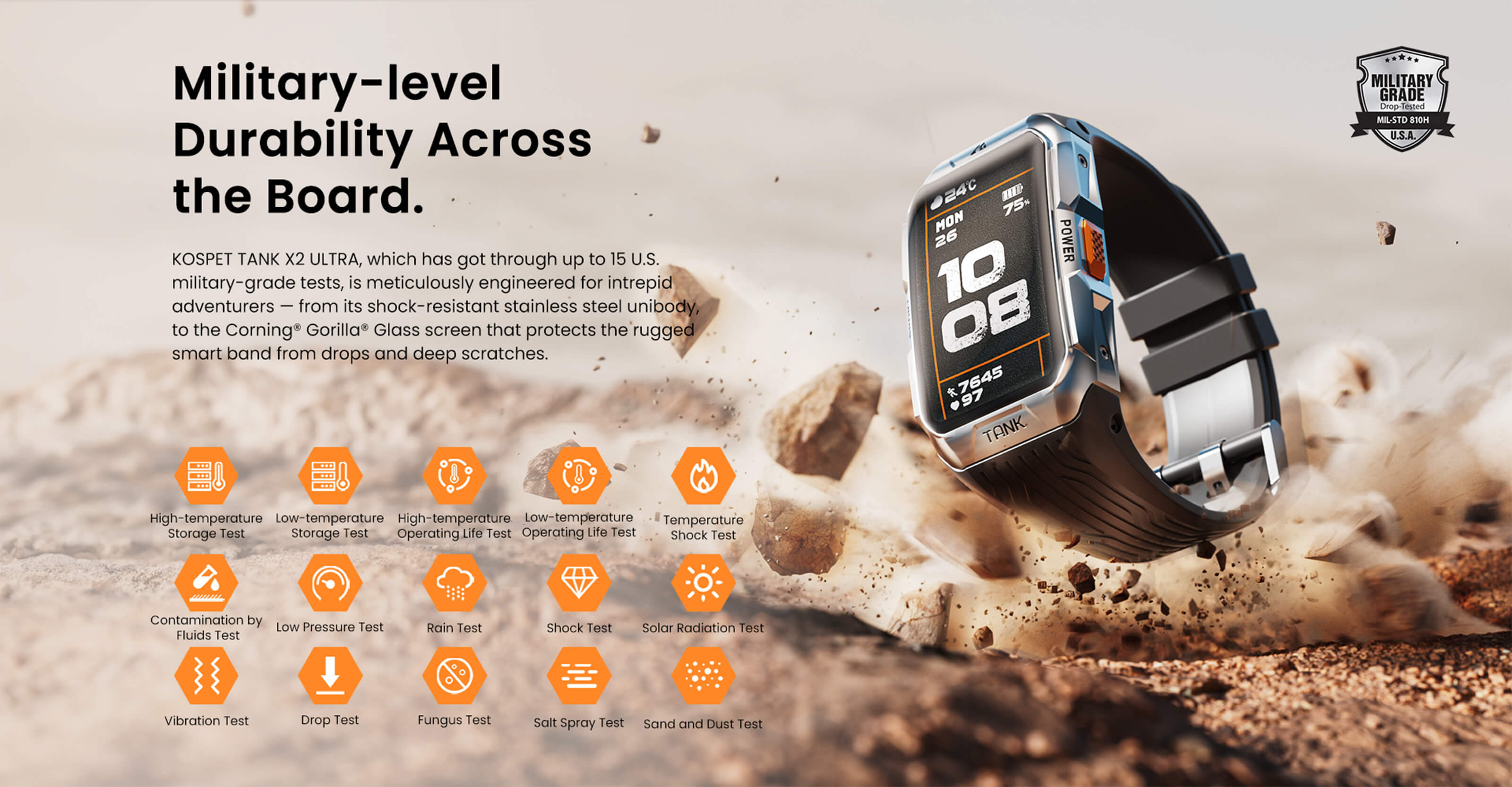 RUGGED TANK X2 ULTRA Smartwatch Smartband with 15 MIL-STD-810H certifications