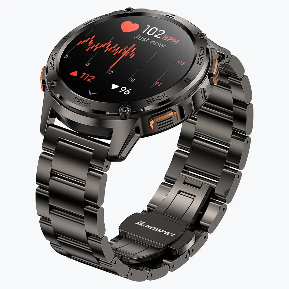 kospet-tank-3-smartwatch-black-with-steel-straps-#color_black^package_Silicone + Steel Premium