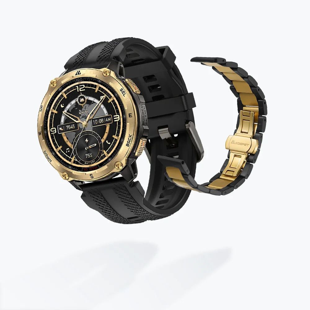 KOSPET TANK T4 Special Edition Smartwatch
#color_black gold^package_Special Edition: Silicone+Steel Straps