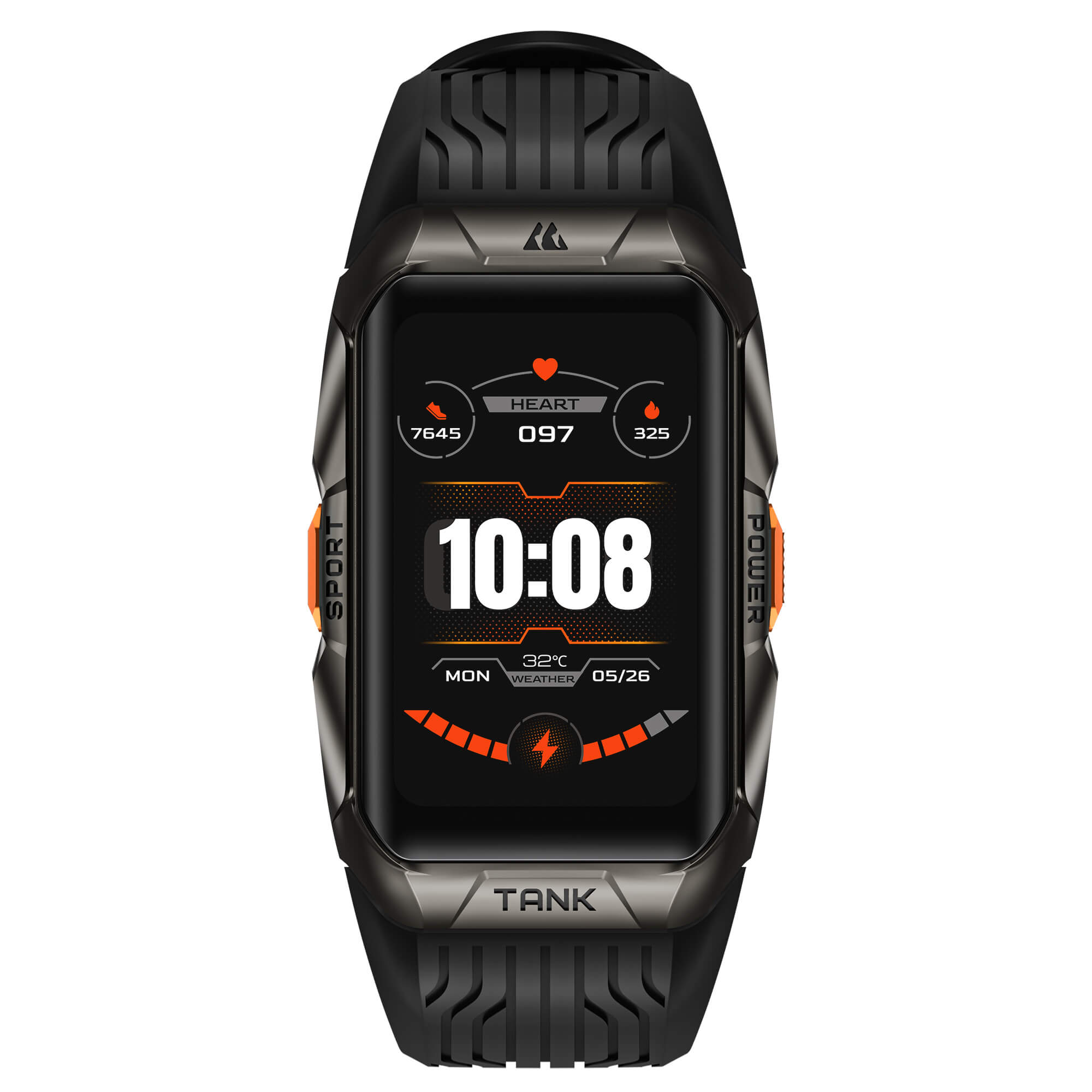 Front view of KOSPET TANK X2 Ultra Smartwatch with rugged design on white background-Black