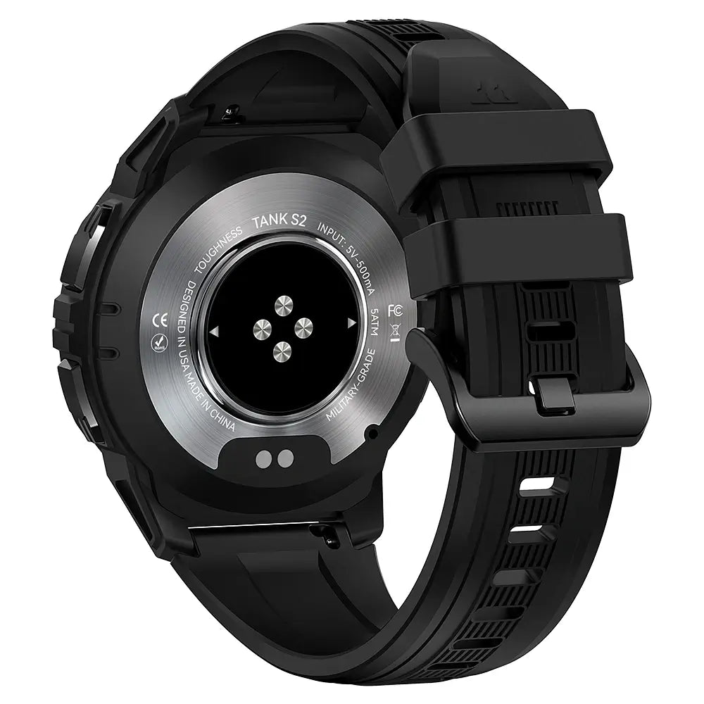 Back view of KOSPET TANK S2 Smartwatch with rugged design on white background-Black