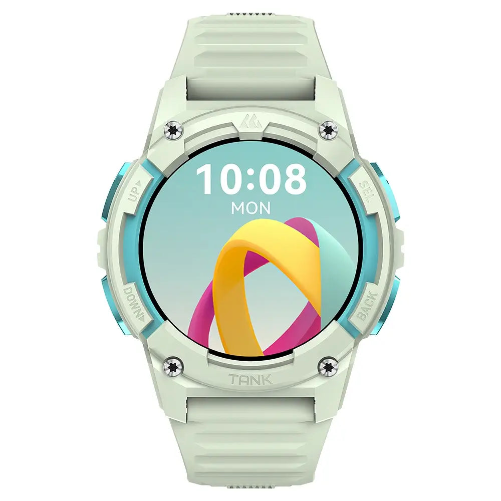 Front view of KOSPET TANK S2 Smartwatch with rugged design on white background-Green