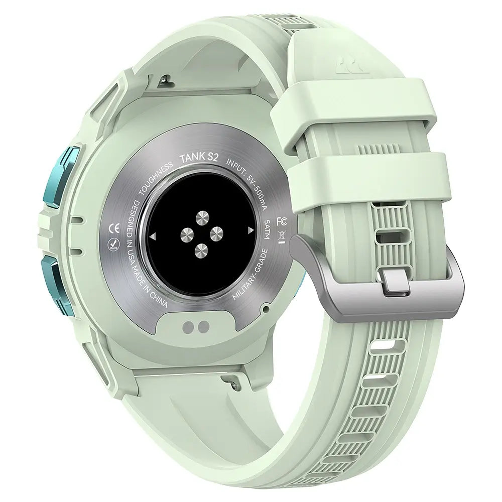 Back view of KOSPET TANK S2 Smartwatch with rugged design on white background-Green